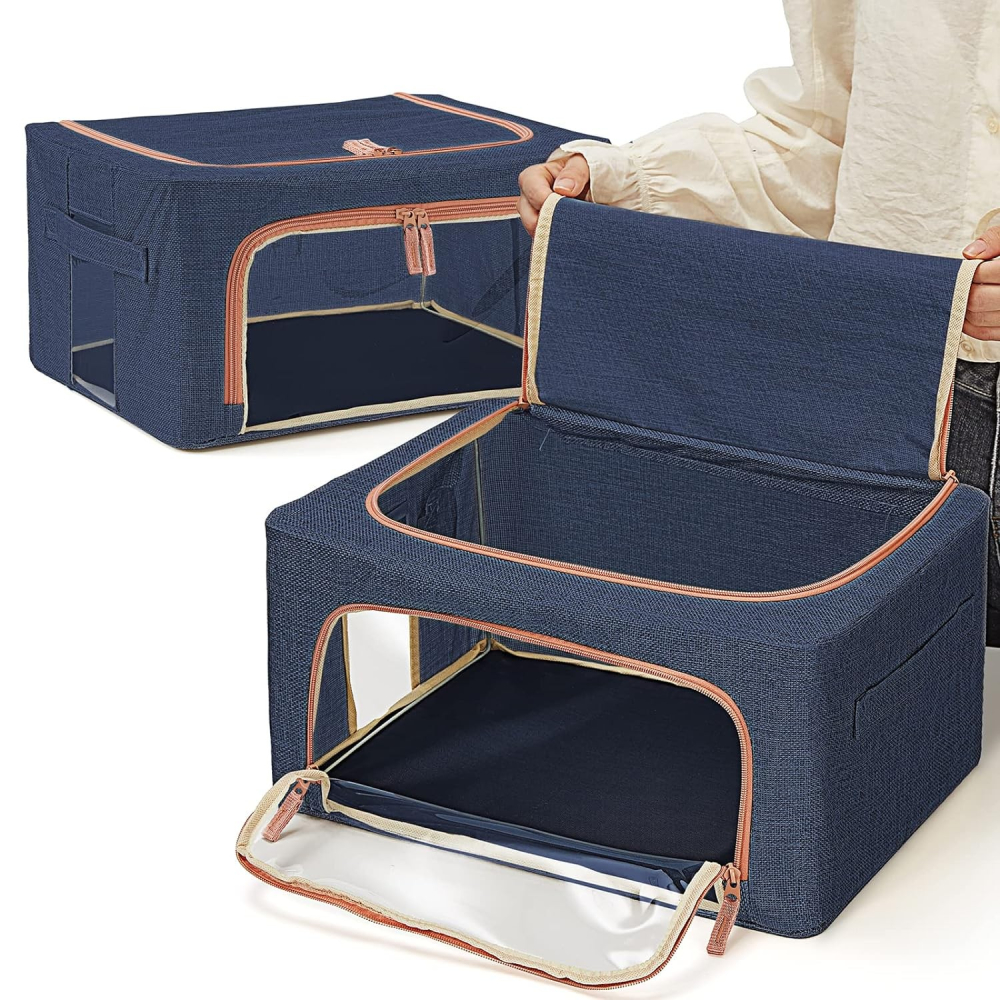 Pachet 2+1 Cutie Depozitare Pliabila, Cu fermoar, 66 L, Bleumarin [4]
