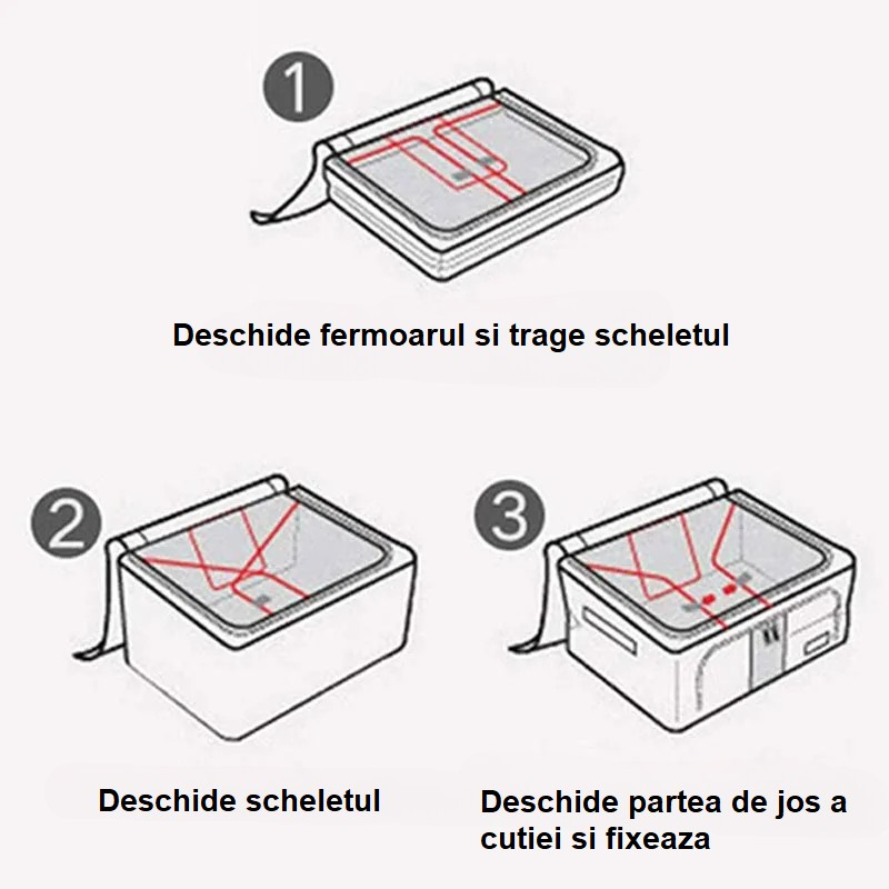 Pachet 2+1 Cutie Depozitare Pliabila, Cu Fermoar, 100L, Textil Bleumarin [2]
