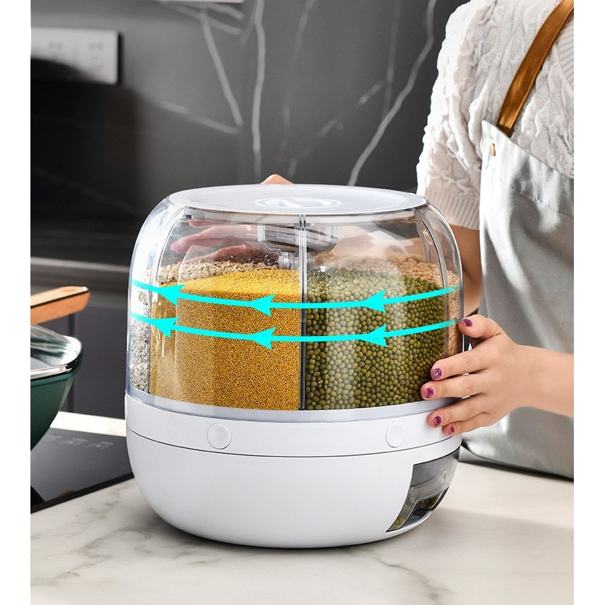 Dozator cereale rotativ 360 grade, 6 compartimente, capacitate 3 L, plastic alb [2]