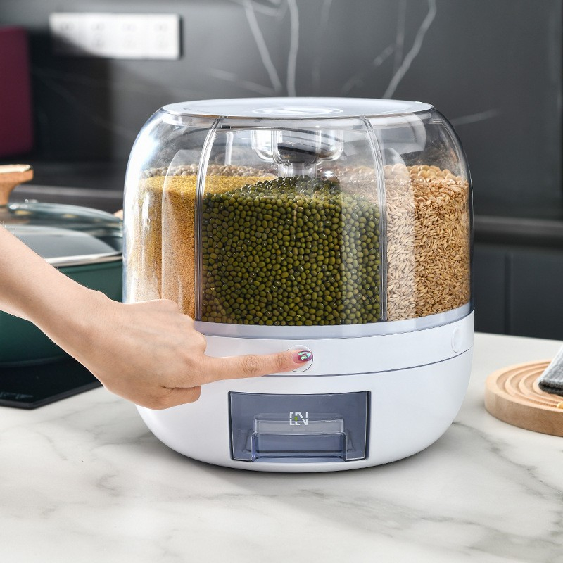 Dozator cereale rotativ 360 grade, 6 compartimente, capacitate 3 L, plastic alb [4]