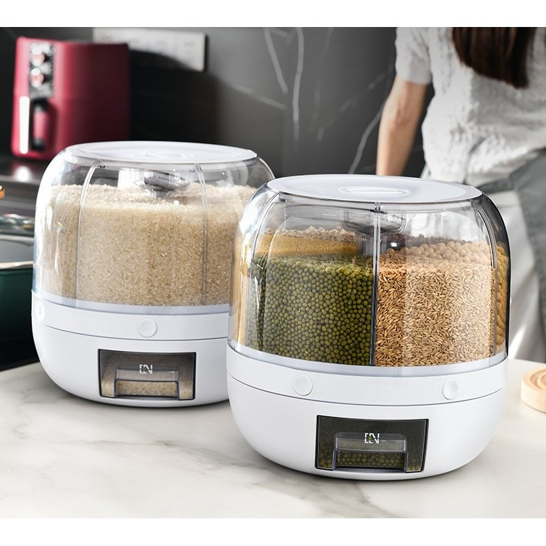 Dozator cereale rotativ 360 grade, 6 compartimente, capacitate 3 L, plastic alb [6]