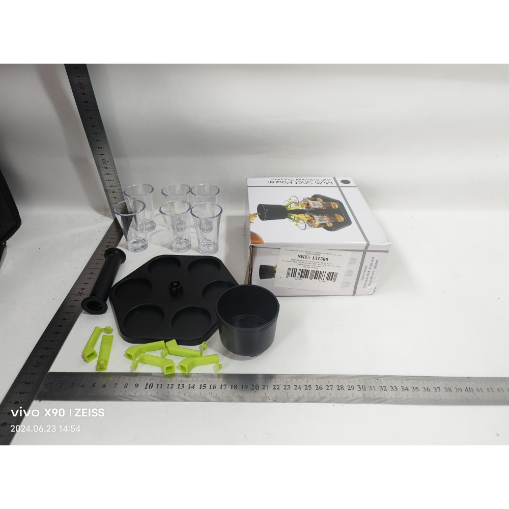 Dozator hexagonal de shoturi, model Dozator Shoturi, set complet cu 6 pahare, sticla neagra [9]