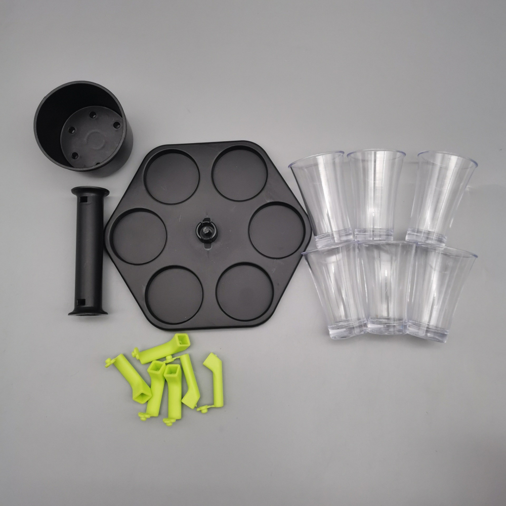 Dozator hexagonal de shoturi, model Dozator Shoturi, set complet cu 6 pahare, sticla neagra [4]