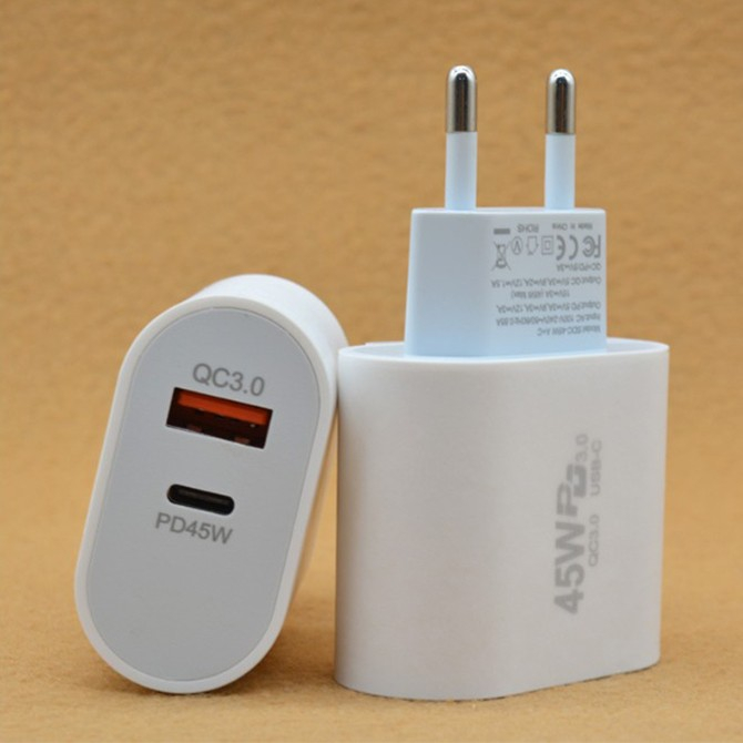 Incarcator Fast Charge, dual port USB-A si USB-C, Power Delivery 45W, alb [2]