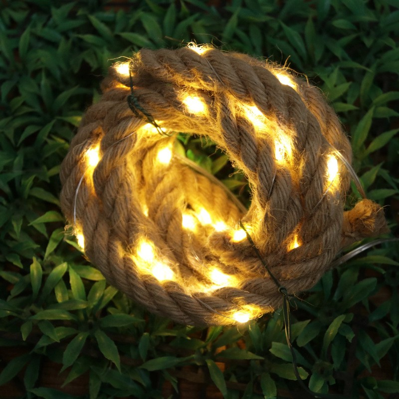 Instalatie luminoasa cu fir de cupru, 40 LED-uri, sfoara de canepa, alb cald [5]