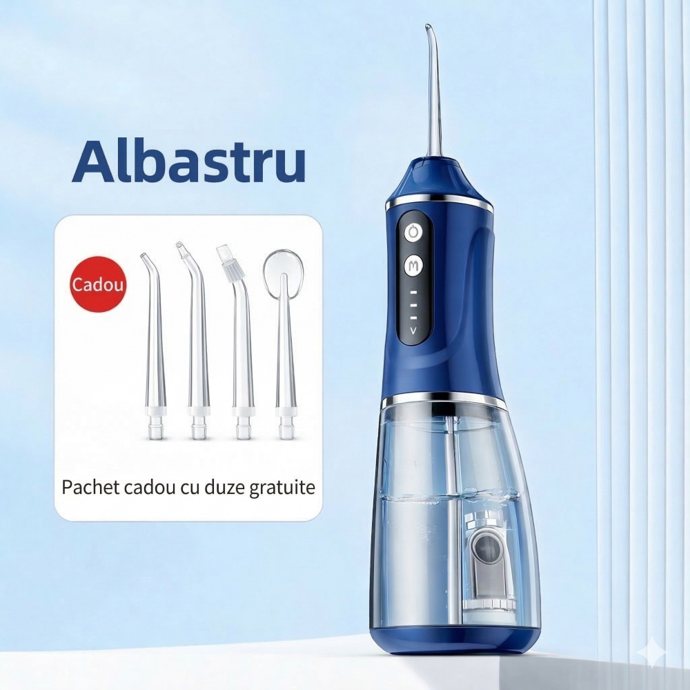 Irigator bucal electric portabil, 3 trepte intensitate, 4 capete, albastru [7]