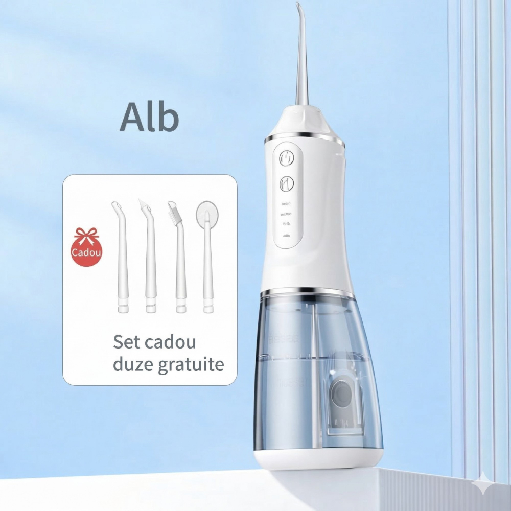 Irigator bucal electric portabil, 3 trepte intensitate, 4 capete, rezervor integrat, alb [7]