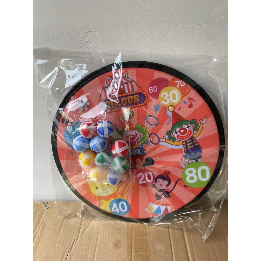 Joc darts pentru copii, placa pliabila 36.5 cm, mingi velcro luminoase, model circ rosu [5]