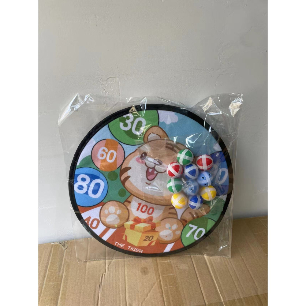 Joc darts pentru copii, placa pliabila 36.5 cm, mingi velcro luminoase, model tigru portocaliu [6]