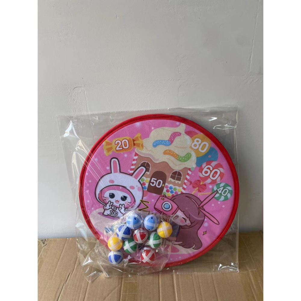 Joc darts pentru copii, placa pliabila 36.5 cm, mingi velcro luminoase, roz [10]