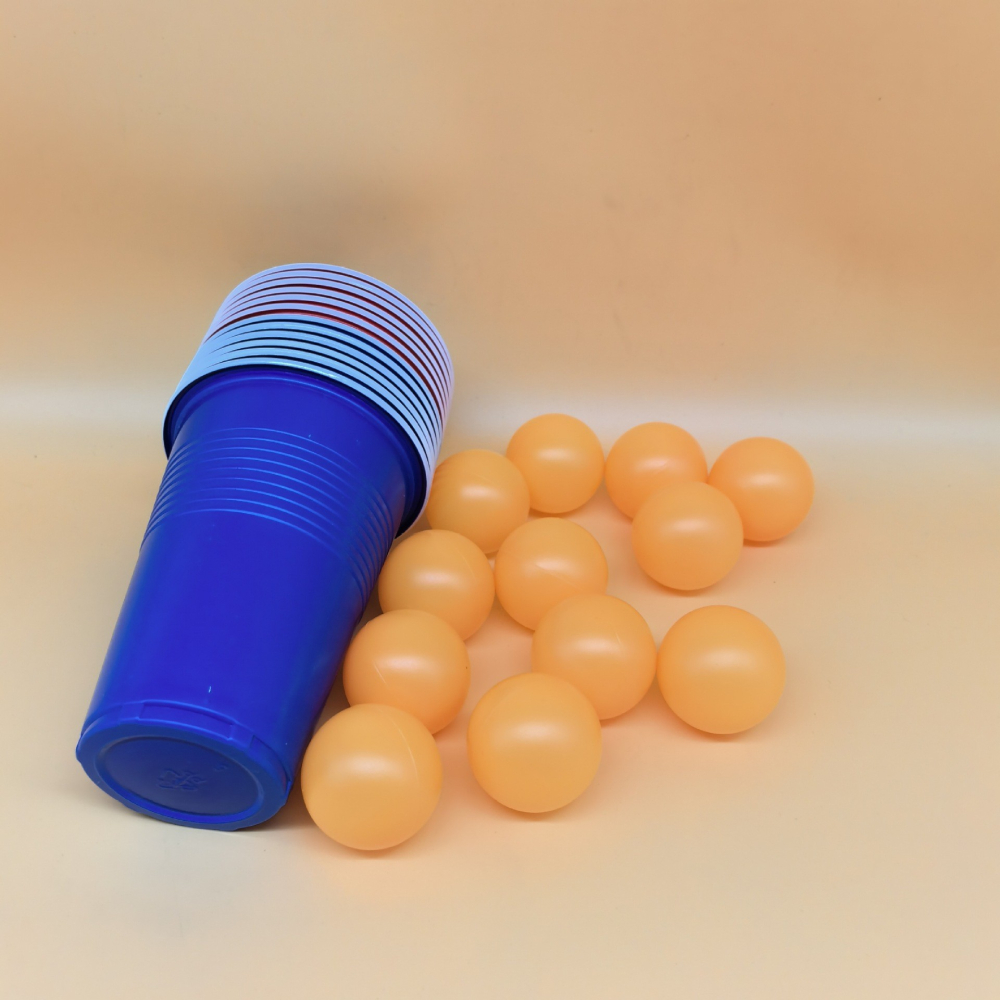 Joc de baut Beer Pong, set clasic, 12 mingi tenis si 12 pahare reutilizabile, plastic colorat [8]