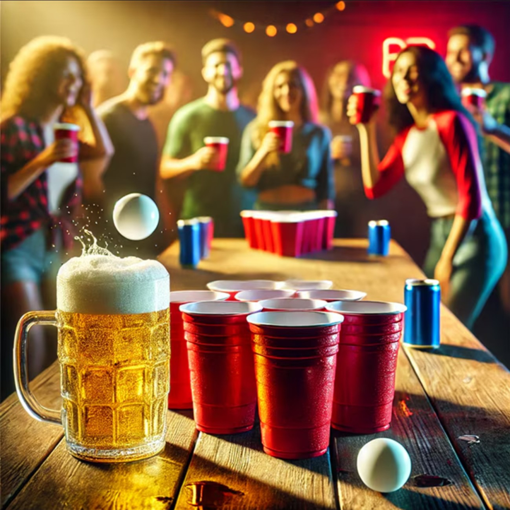 Joc de baut Beer Pong, set clasic, 12 mingi tenis si 12 pahare reutilizabile, plastic colorat [4]