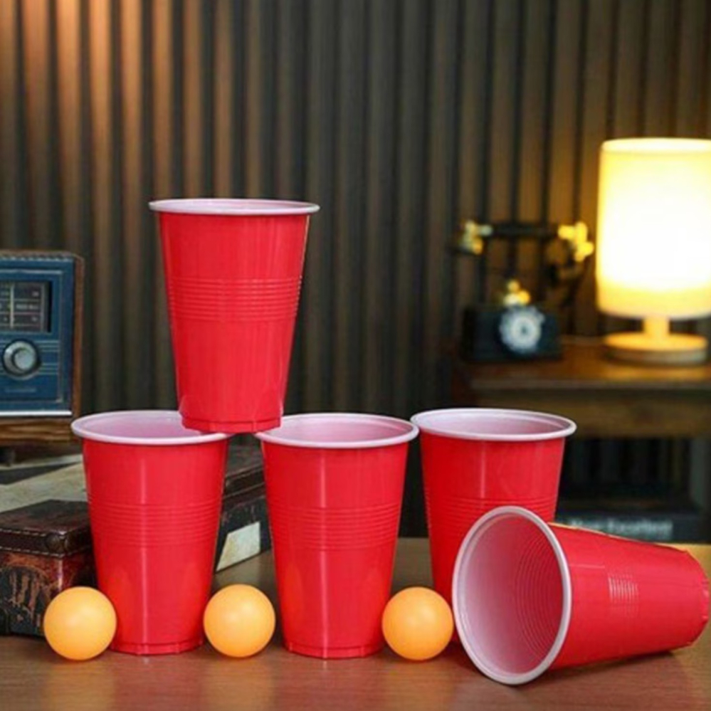 Joc de baut Beer Pong, set clasic, 24 mingi tenis si 24 pahare reutilizabile, plastic colorat [3]