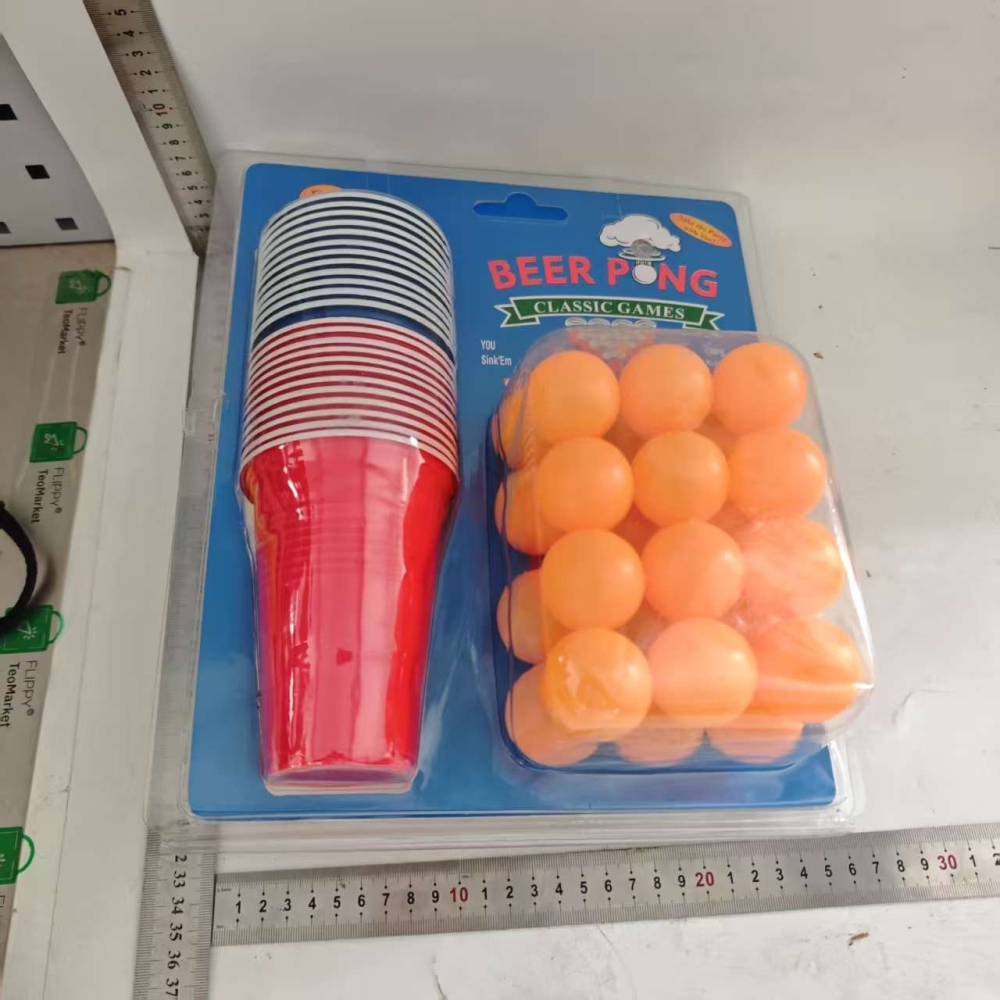 Joc de baut Beer Pong, set clasic, 24 mingi tenis si 24 pahare reutilizabile, plastic colorat [8]