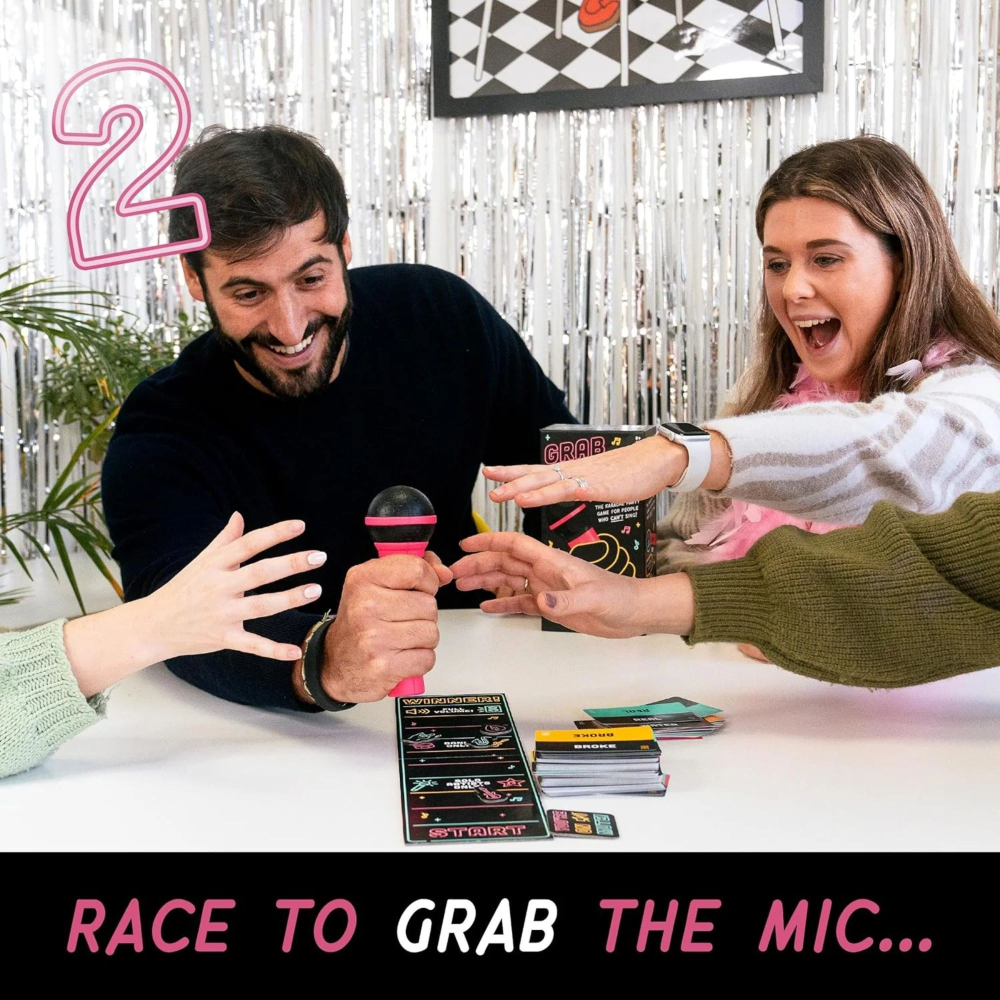 Joc de societate tip karaoke, Grab The Mic, 125 carti cu cuvinte, microfon spuma [5]