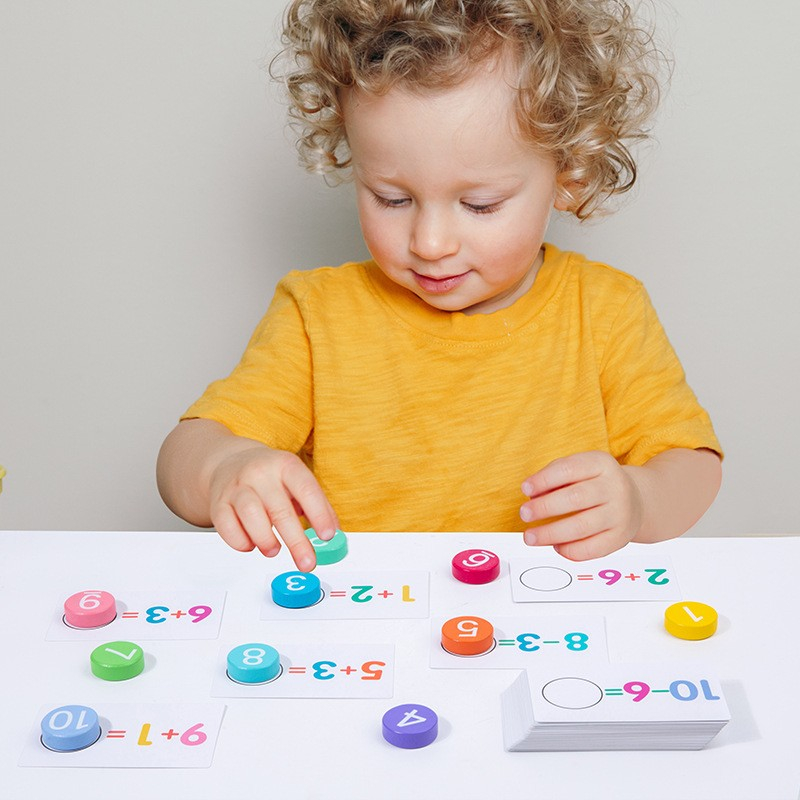 Joc educational cu cifre din lemn, 46 planse, invatare adunare si scadere, multicolor [5]
