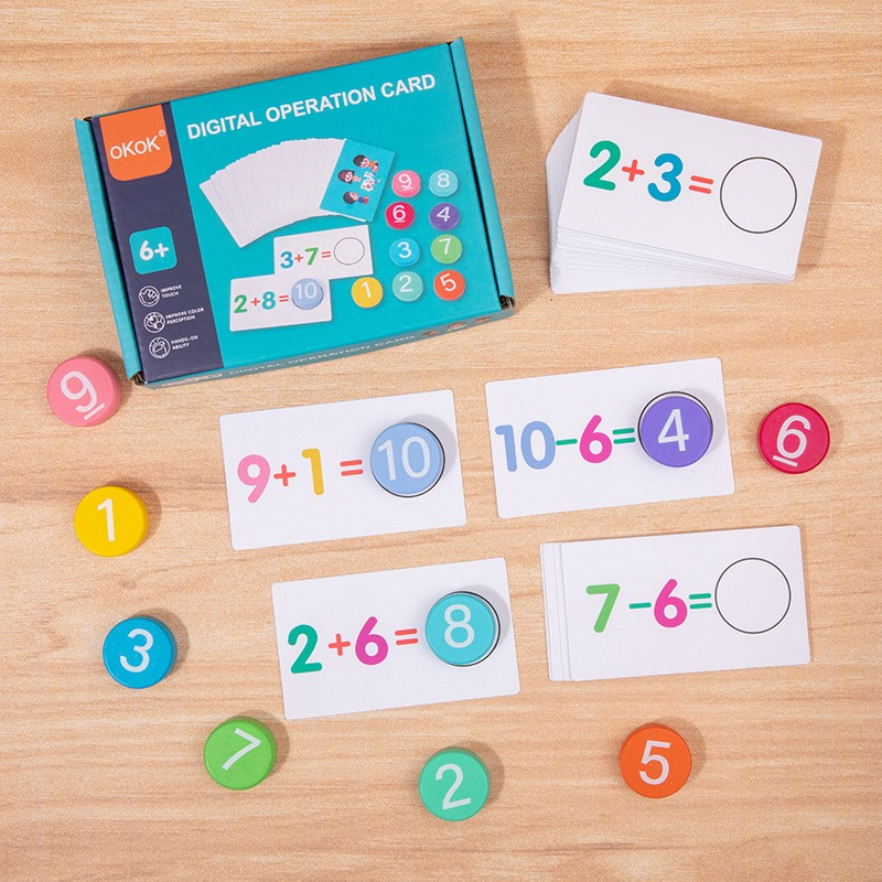 Joc educational cu cifre din lemn, 46 planse, invatare adunare si scadere, multicolor [4]