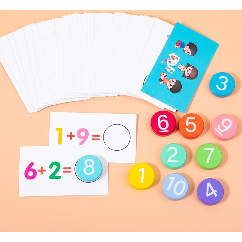 Joc educational cu cifre din lemn, 46 planse, invatare adunare si scadere, multicolor [3]