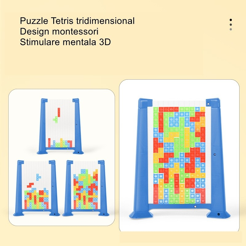 Joc inteligenta Tetris puzzle tangram, 70 piese multicolore, 3D, cadru albastru [6]
