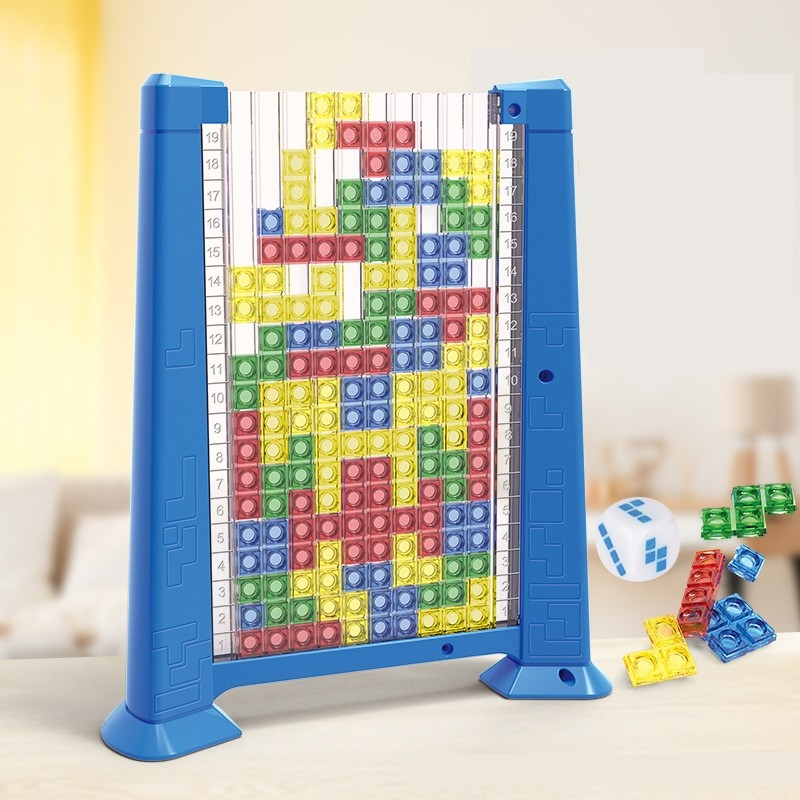 Joc inteligenta Tetris puzzle tangram, 70 piese multicolore, 3D, cadru albastru [3]