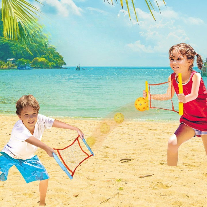 Joc Spikeball pentru copii, in 2 jucatori, cu 2 plase si mingi senzoriale, multicolor [4]