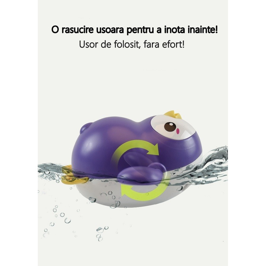 Jucarie de baie interactiva pentru copii, pinguin inotator, fara baterii, material ABS [4]