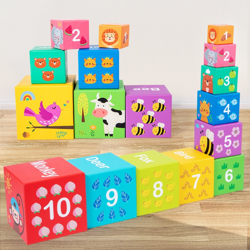 Jucarie de construit, blocuri stivuibile, invatare numere 1-10, 10 cutii, carton [7]