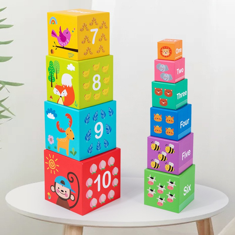Jucarie de construit, blocuri stivuibile, invatare numere 1-10, 10 cutii, carton [8]