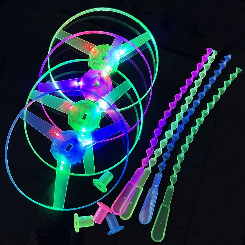 Jucarie disc zburator, aruncator manual, cu lumini LED, din plastic ABS, galben [4]