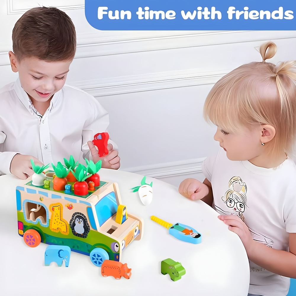 Jucarie educativa din lemn, masinuta multifunctionala 6 in 1, sortator forme, multicolor [8]