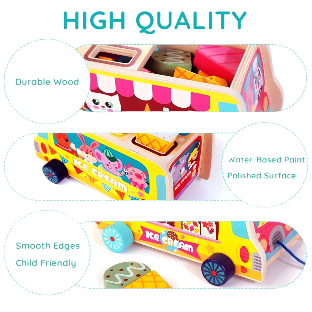 Jucarie educativa Montessori, model camion de inghetata, sortator forme, multicolor [4]