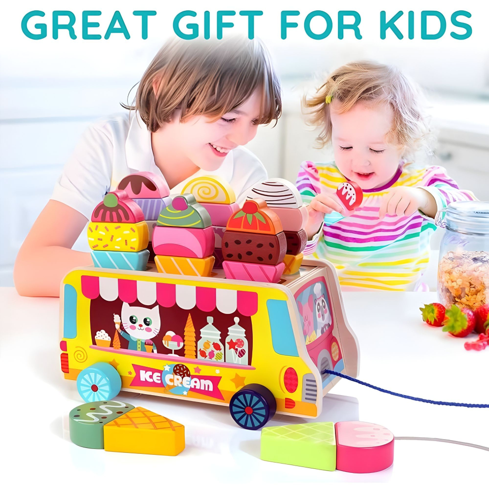 Jucarie educativa Montessori, model camion de inghetata, sortator forme, multicolor [7]