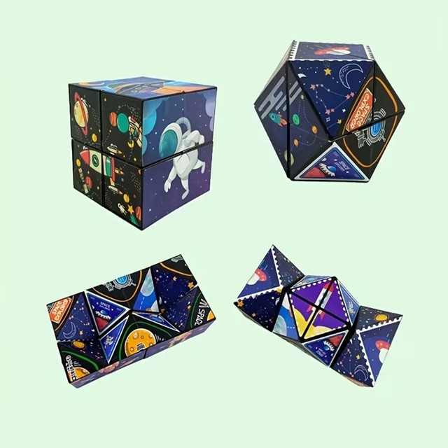 Jucarie interactiva 3D, cub Rubik transformabil, magnetic, tema spatiu cosmic, multicolor [2]