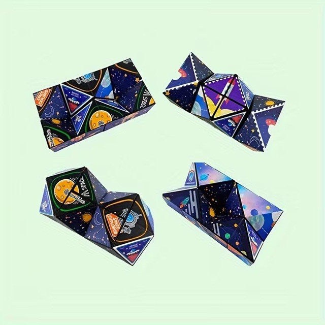 Jucarie interactiva 3D, cub Rubik transformabil, magnetic, tema spatiu cosmic, multicolor [5]