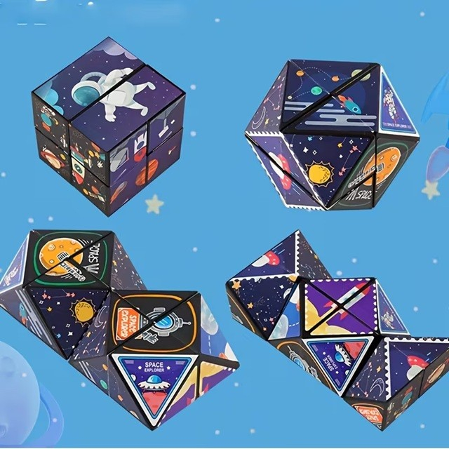 Jucarie interactiva 3D, cub Rubik transformabil, magnetic, tema spatiu cosmic, multicolor [3]