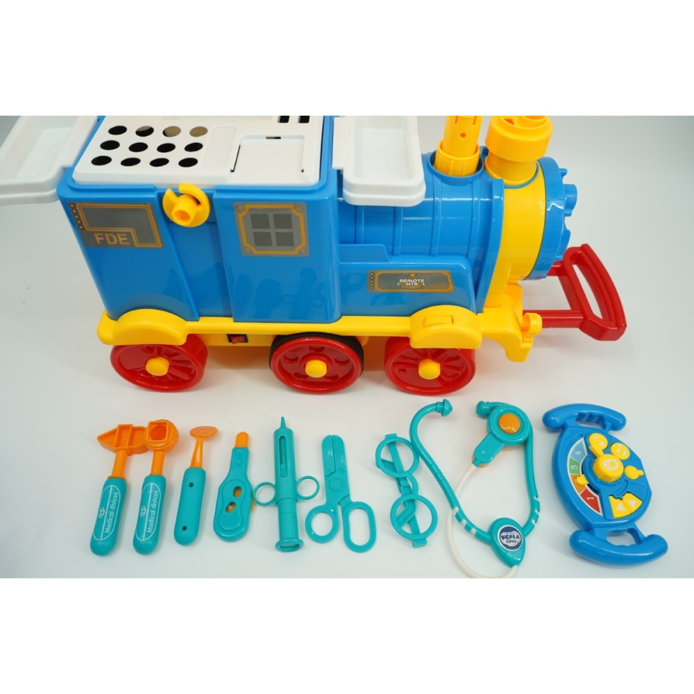 Jucarie locomotiva cu telecomanda, set prim ajutor, maner transport, plastic rezistent [4]