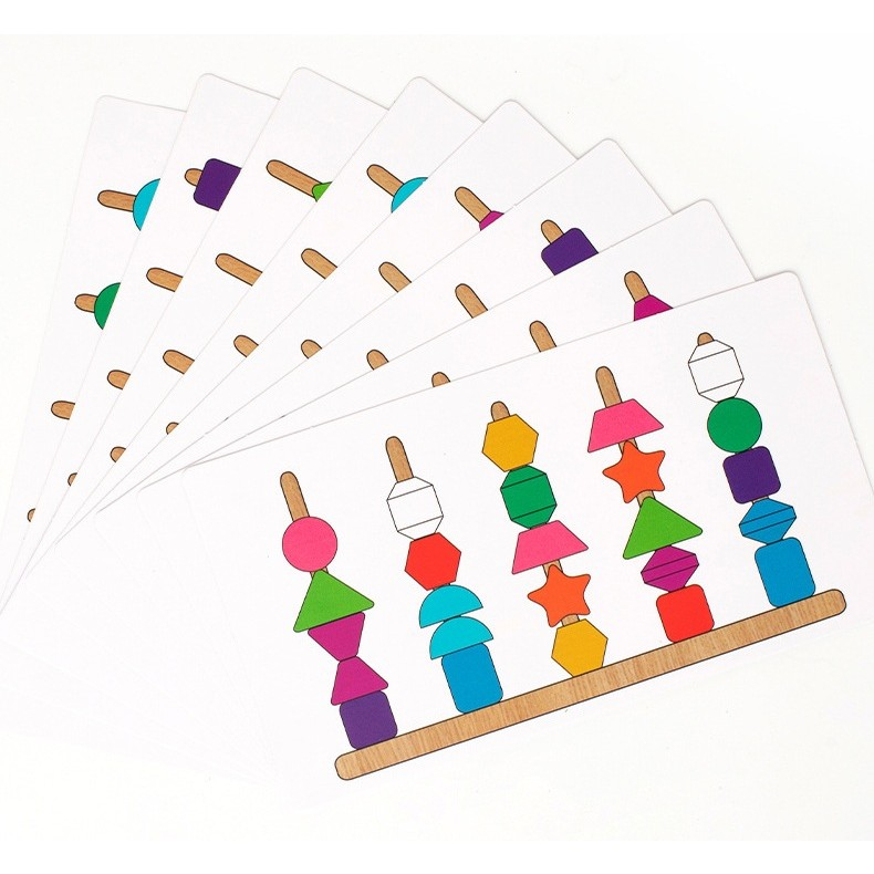Jucarie Montessori de sortat, 25 piese geometrice, 16 modele, lemn colorat [6]