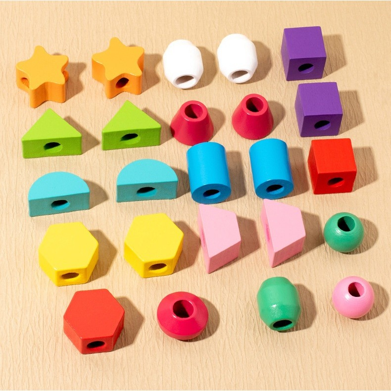 Jucarie Montessori de sortat, 25 piese geometrice, 16 modele, lemn colorat [4]