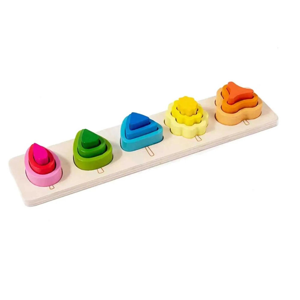 Jucarie Montessori din lemn, puzzle cu 5 forme asimetrice, 15 piese, multicolor [7]