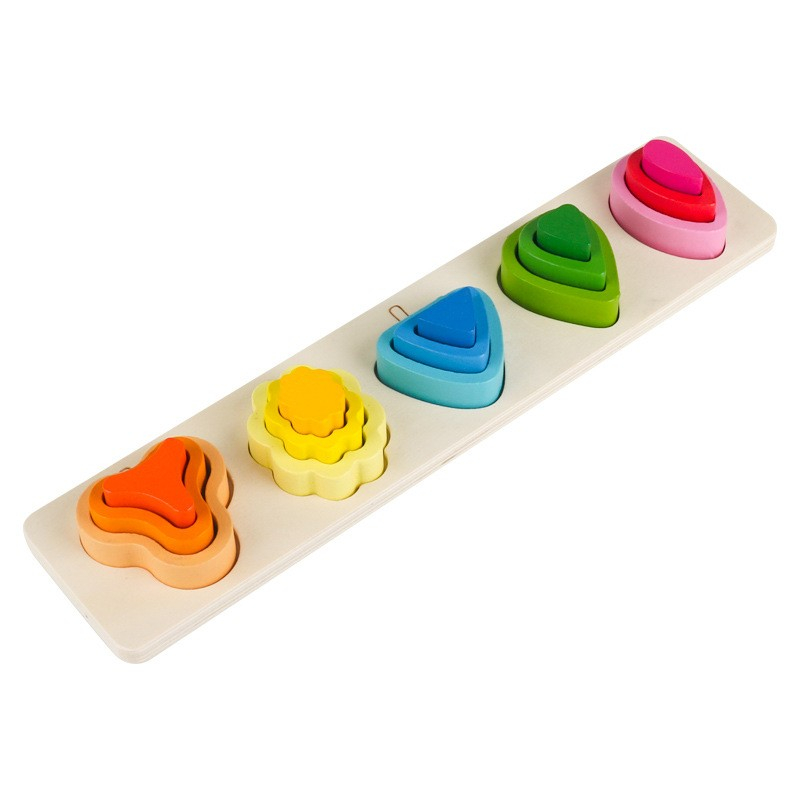 Jucarie Montessori din lemn, puzzle cu 5 forme asimetrice, 15 piese, multicolor [1]
