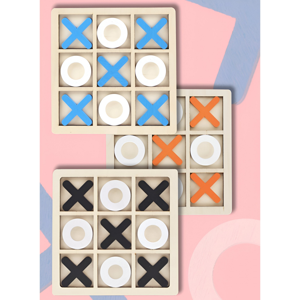 Jucarie Montessori Tic Tac Toe, puzzle educativ din lemn, 9 piese, 14.3x14.3 cm, albastru alb [4]