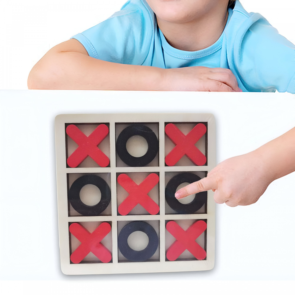 Jucarie Montessori Tic Tac Toe, puzzle educativ din lemn, 9 piese, 14.3x14.3 cm, negru si rosu [4]