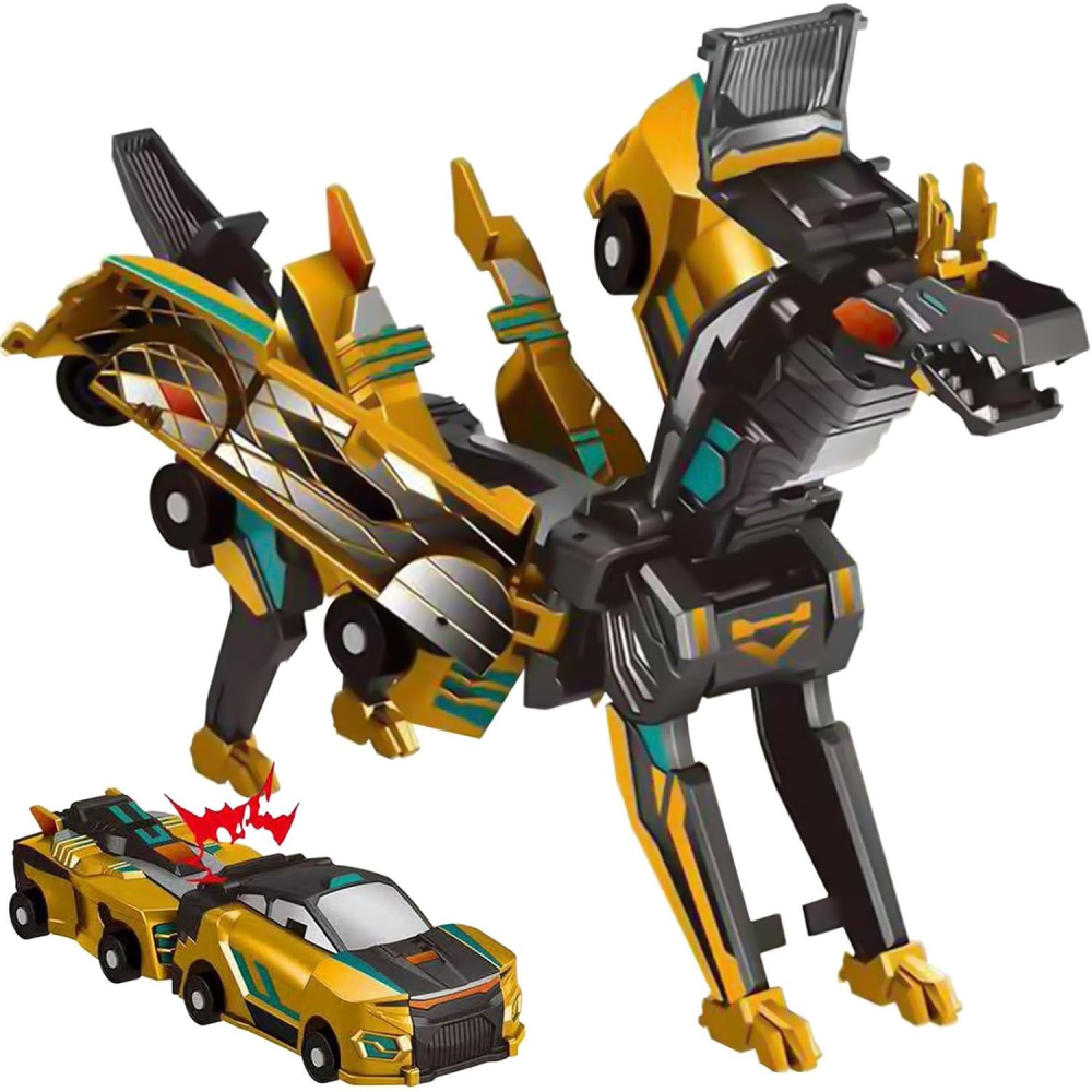 Jucarie transformabila 2in1, Golden Wing Flying Dragon, atractie magnetica, din ABS auriu [3]