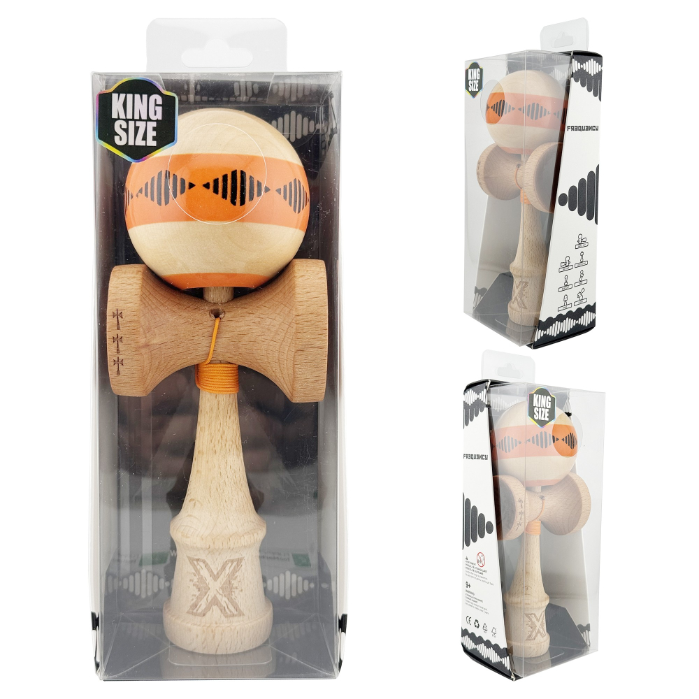 kendama lemn cu cupe mari si ata flexibila portocaliu maro [10]