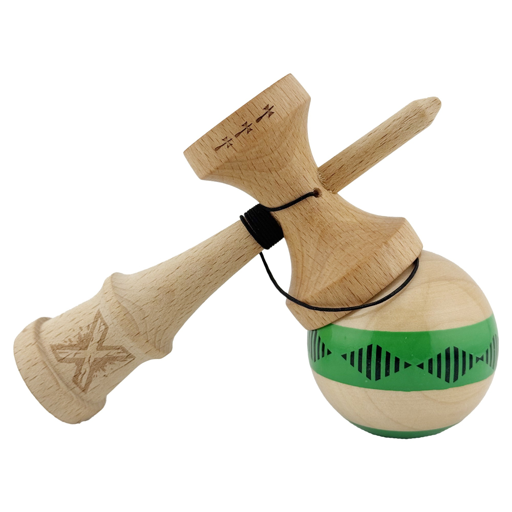 kendama cu cupe mari lemn 18 cm ata 55 cm verde-maro [4]