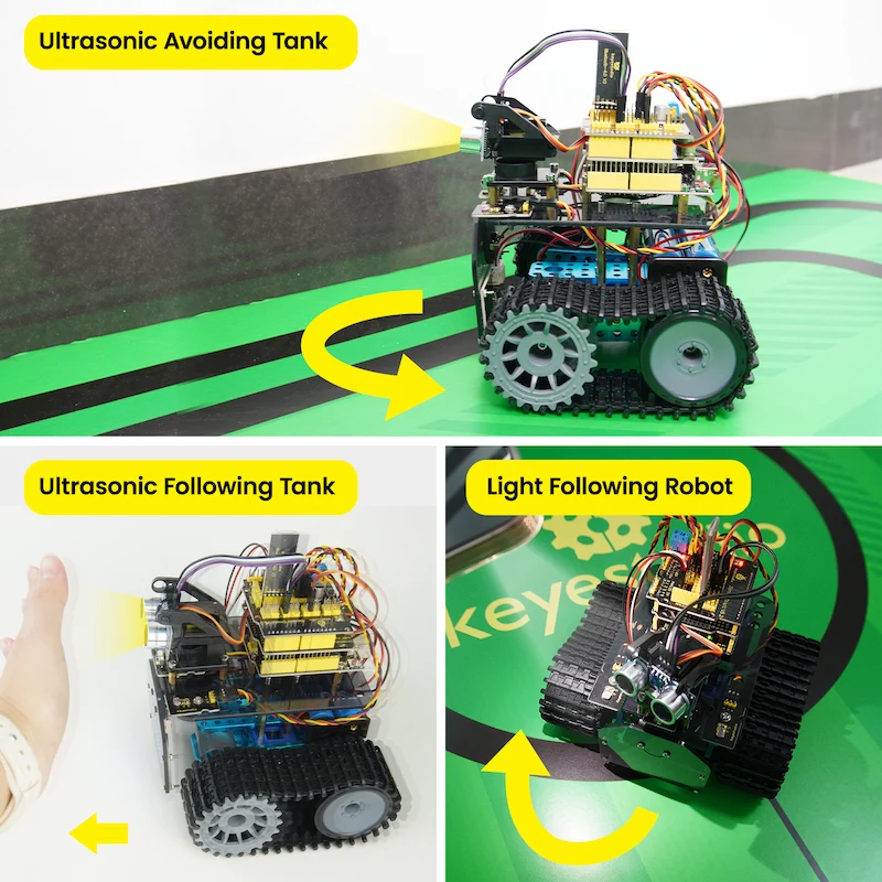 Kit Robot Tank pe Senile STEM Keyestudio KS0605 V2.1, Arduino, 15 Proiecte, Bluetooth, IR, Ultrasonic, Evitare Obstacole, Panou LED 8x16 [5]
