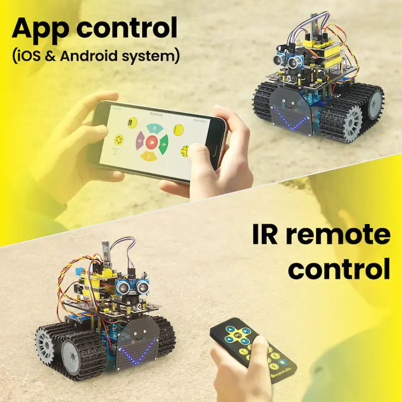 Kit Robot Tank pe Senile STEM Keyestudio KS0605 V2.1, Arduino, 15 Proiecte, Bluetooth, IR, Ultrasonic, Evitare Obstacole, Panou LED 8x16 [6]