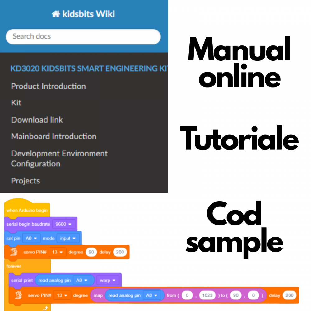 Kit robotica STEM KeyeStudio Kidsbits, 8 proiecte arduino/scratch, compatibil LEGO [4]