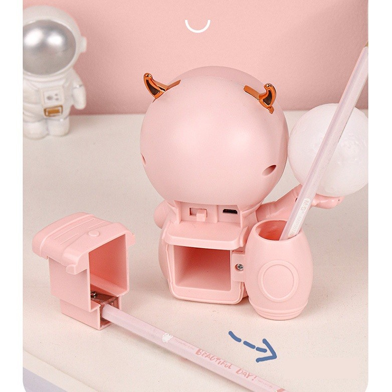 Lampa de veghe 2in1, model astronaut, cu ascutitoare si spatiu depozitare, incarcare USB [3]