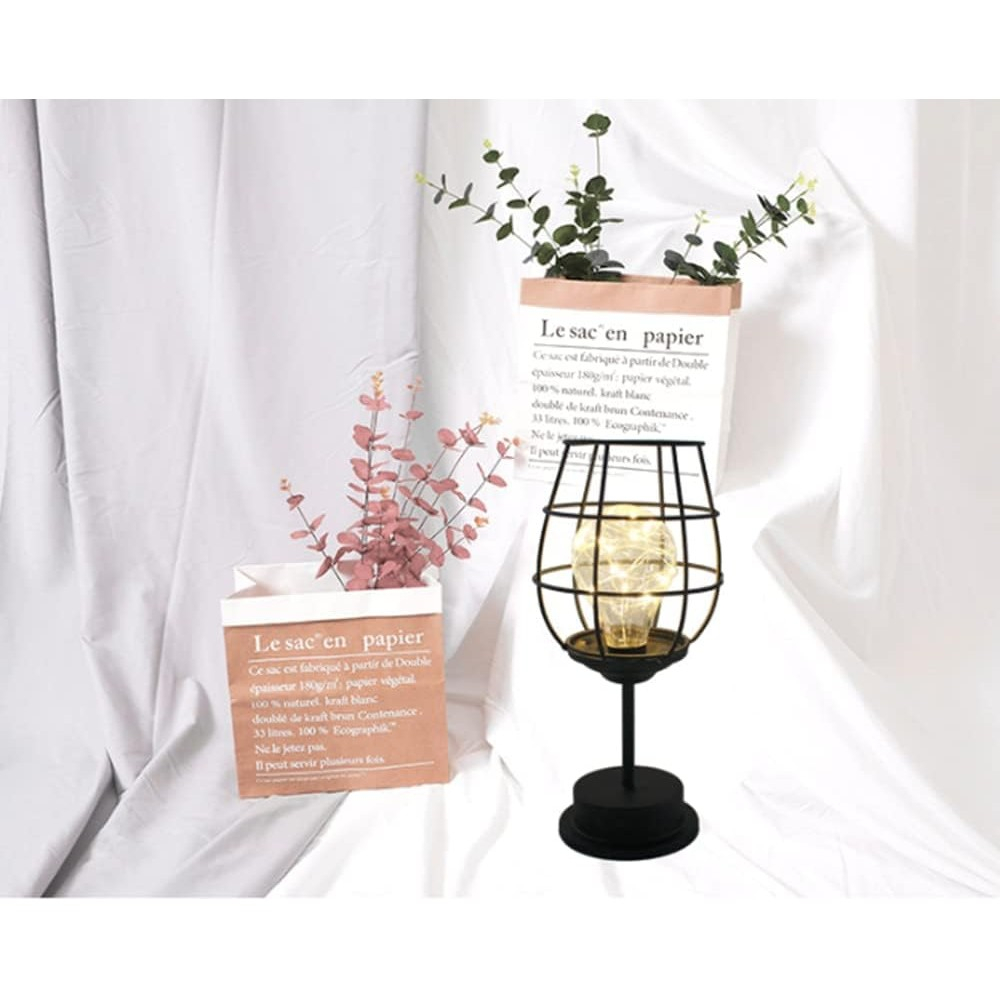 Lampa decorativa cu leduri, model pahar de vin, lumina alb cald, suport negru [4]